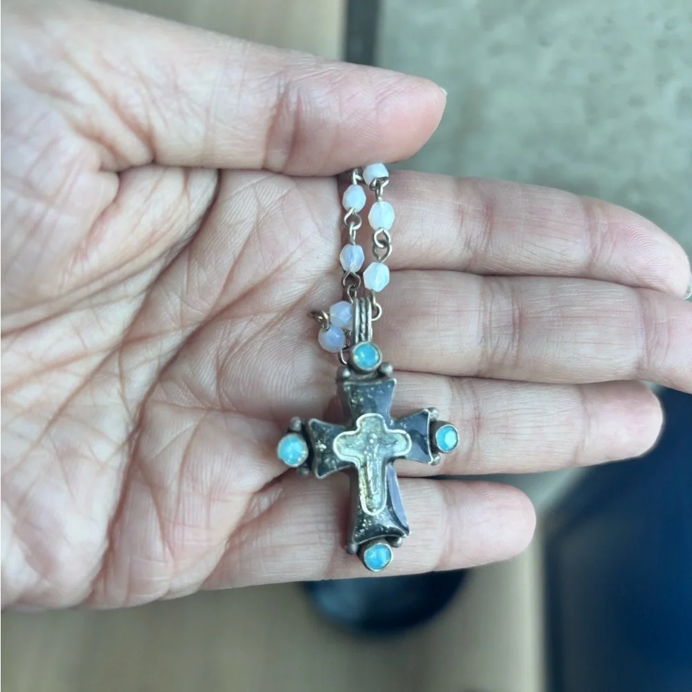 Virgin saint and angel Elegant Silver and Gold Cross Pendant Necklace